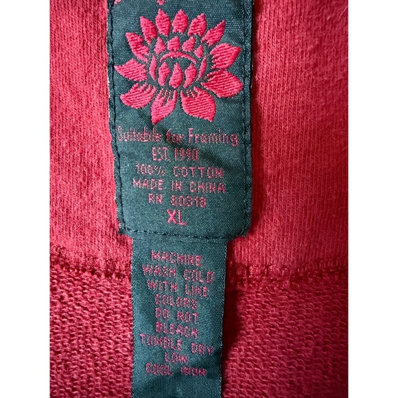 Lucky Brand Embroidered Zip Hoodie Asian Art Bird Floral Graphic Red Size XL - Picture 8 of 16